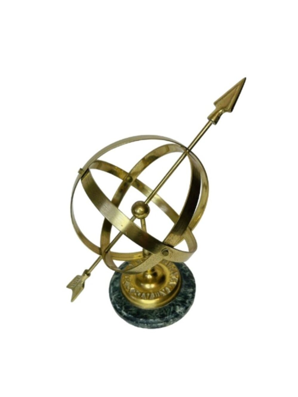 Vintage Brass Armillary Sphere Sundial Arrow Green Marble Base Mint Condition